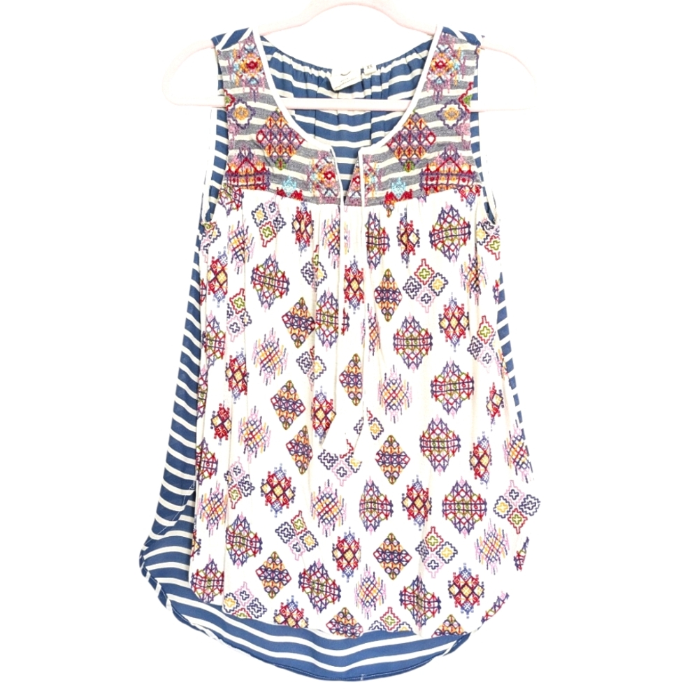 Anthropologie One September Embroidered Boho‎ Tank Top Women's Size XS
